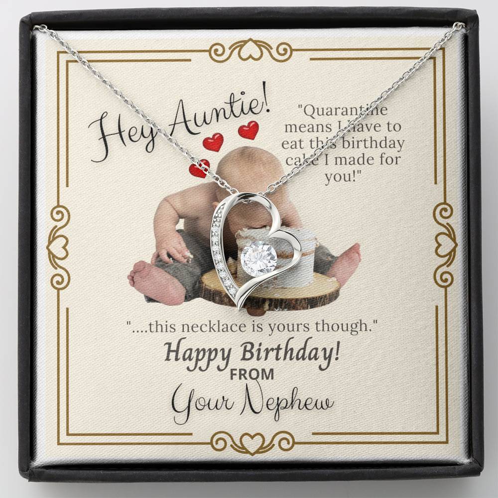 Auntie's Birthday from Nephew - Forever Love Cubic Zirconia Necklace with Quarantine Themed Funny Message Card - Baby Mood Lamp