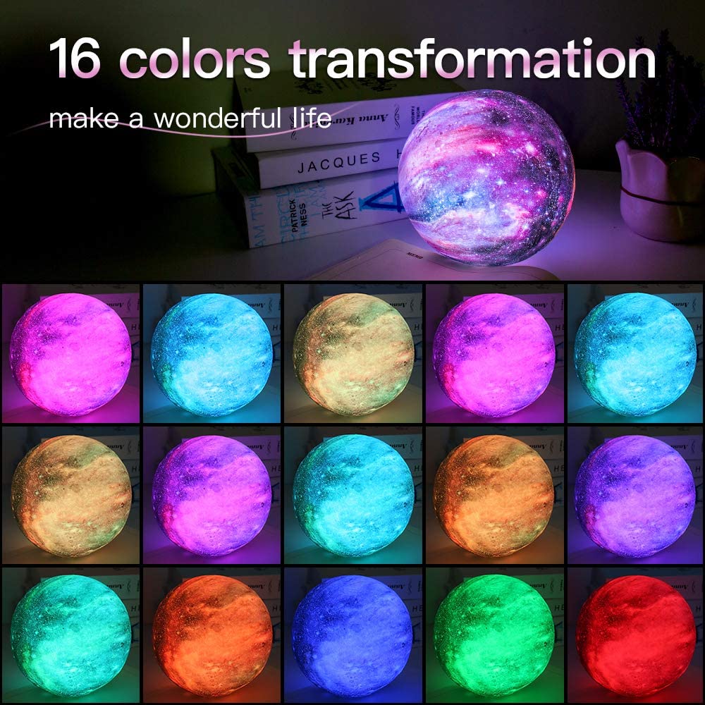 BRIGHTWORLD Moon Lamp Kids Night Light Galaxy Lamp 5.9 inch 16 Colors LED 3D Star Moon Light with Wood Stand, Remote & Touch Control USB Rechargeable Gift for Baby Girls Boys Birthday - Baby Mood Lamp