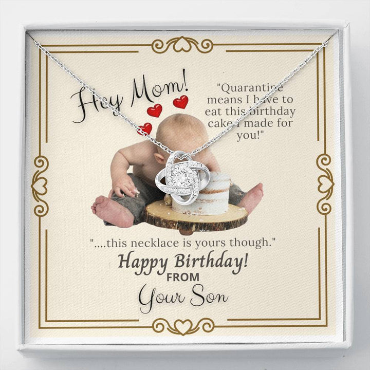 Mother's Birthday from Son - Love Knot Necklace with Funny Message Card - Baby Mood Lamp